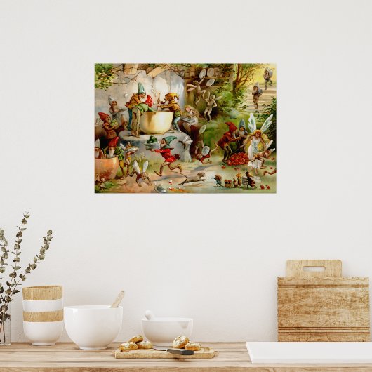 The Gnomes' Kitchen - 1895 Illustration by E. Stua Poster (Keuken)