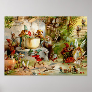 The Gnomes' Kitchen - 1895 Illustration by E. Stua Poster