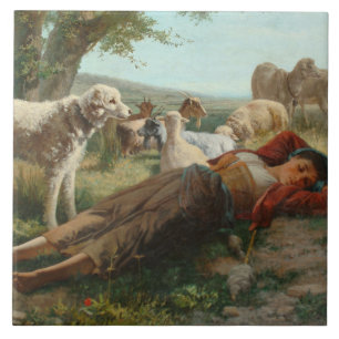 The Goatherder Girl's Siesta (door Carlo Ademollo) Tegeltje