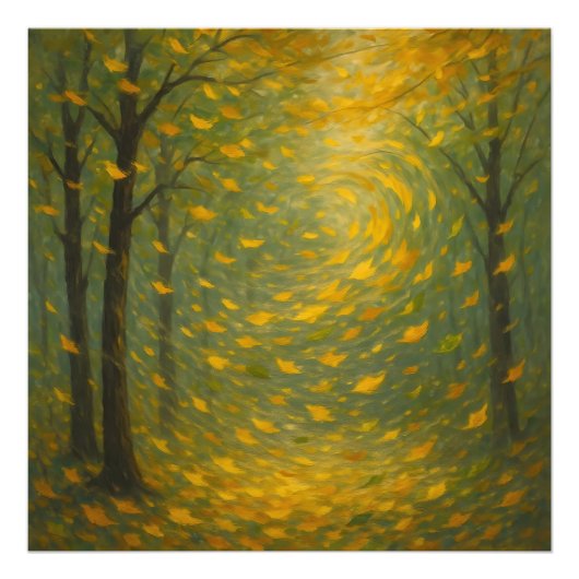 The Golden Autumn Dance: A Vortex of Falling Leave Foto Afdruk (Voorkant)