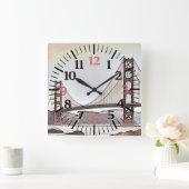 The Golden Gate Bridge - San Francisco, CA (roze) Vierkante Klok (Huis)