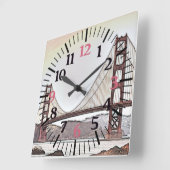 The Golden Gate Bridge - San Francisco, CA (roze) Vierkante Klok (Hoek)