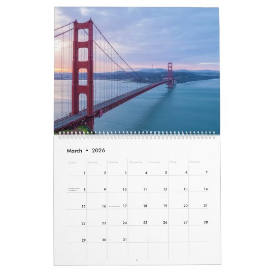The Golden Gate Bridge San Francisco Kalender (Mar 2026)