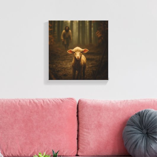 The Good Shepherd and the Lost Lamb – Jesus & Lamb Canvas Afdruk (Insitu (Woonkamer))
