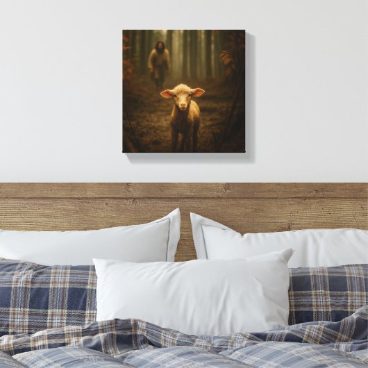 The Good Shepherd and the Lost Lamb – Jesus & Lamb Canvas Afdruk (Insitu (Slaapkamer))