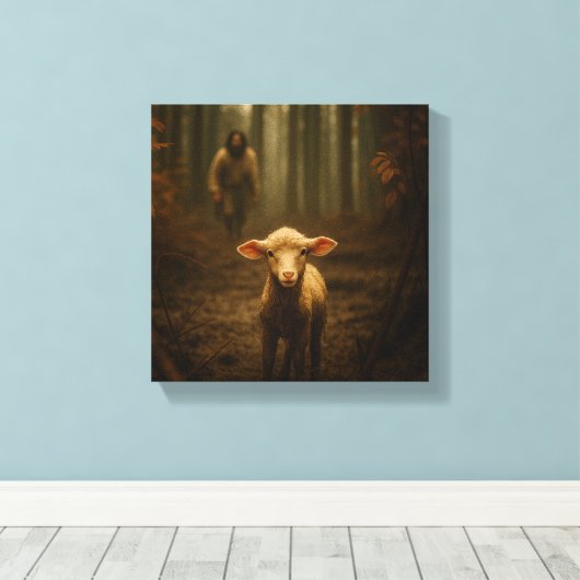 The Good Shepherd and the Lost Lamb – Jesus & Lamb Canvas Afdruk (Insitu (Houten vloer))