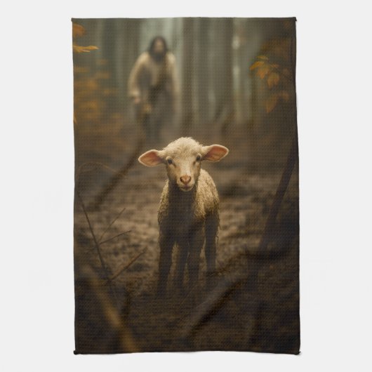 The Good Shepherd and the Lost Lamb – Jesus & Lamb Theedoek (Verticaal)