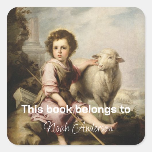 The Good Shepherd, Esteban Murillo Vierkante Sticker (Voorkant)