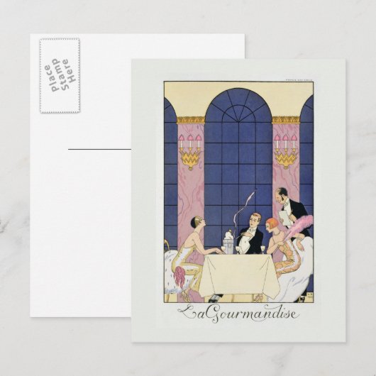 The Gourmands, 1920-30 (pochoir print) Briefkaart (Voorkant / Achterkant)