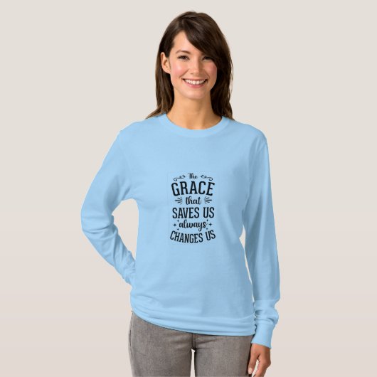 "The Grace That Saves" Basic T-shirt met lange mou (Voorkant volledig)