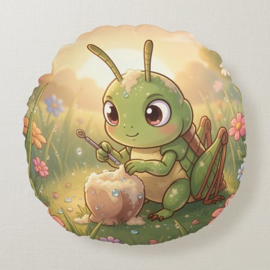 The Grasshopper and the Nectar Artwork.6 Rond Kussen (Voorkant)