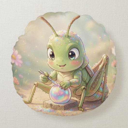 The Grasshopper and the Nectar Artwork.8 Rond Kussen (Voorkant)