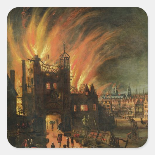 The Great Fire of London (september 1666) met Lud Vierkante Sticker (Voorkant)