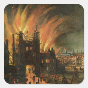 The Great Fire of London (september 1666) met Lud Vierkante Sticker