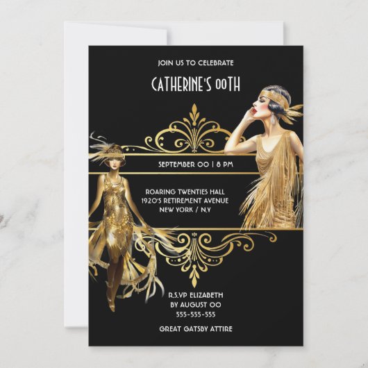 The Great Gatsby 1920's zwart gouden verjaardag Kaart (Voorkant)