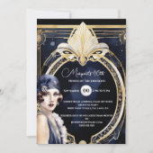 The Great Gatsby blauw goud flapper meisje 1920's Kaart (Voorkant)