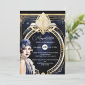 The Great Gatsby blauw goud flapper meisje 1920's Kaart (Staand voorkant)