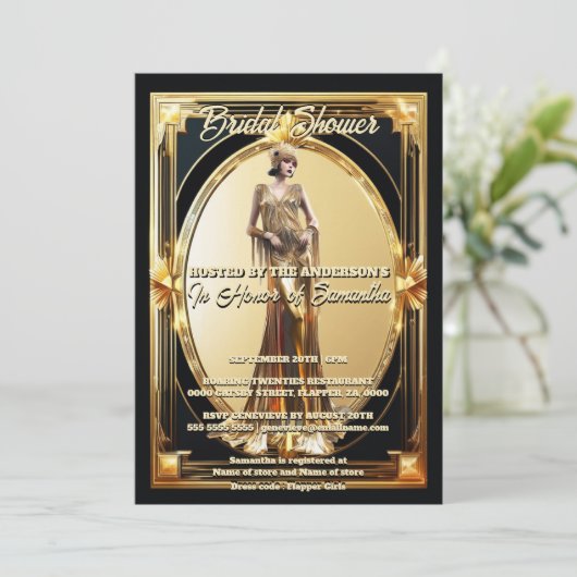 The Great Gatsby flapper meisje retro gouden lijst Kaart (Staand voorkant)