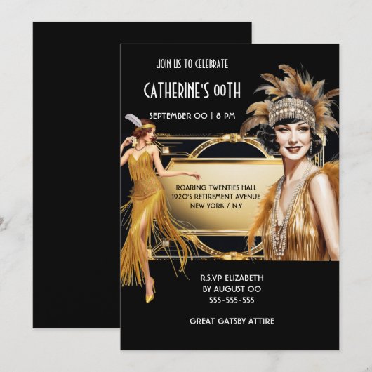 The Great Gatsby flapper meisjes zwart gouden verj Kaart (Voorkant / Achterkant)