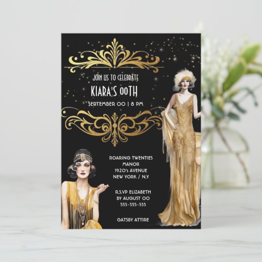 The Great Gatsby zwart goud flappers art deco Kaart (Staand voorkant)