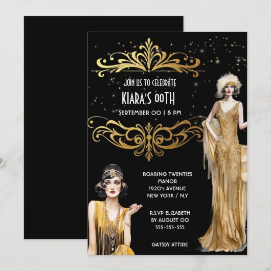 The Great Gatsby zwart goud flappers art deco Kaart (Voorkant / Achterkant)