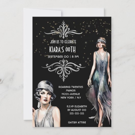 The Great Gatsby zwarte zilveren flappers art deco Kaart (Voorkant)
