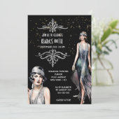 The Great Gatsby zwarte zilveren flappers art deco Kaart (Staand voorkant)