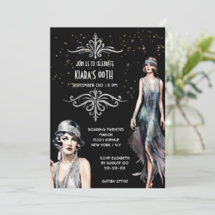 The Great Gatsby zwarte zilveren flappers art deco Kaart
