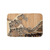 The Great Hokusai Wave Bamboo Wood Inlay Style Badmat (Voorkant)