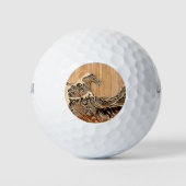 The Great Hokusai Wave Bamboo Wood Inlay Style Golfballen (Voorkant)
