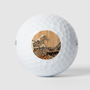 The Great Hokusai Wave Bamboo Wood Inlay Style Golfballen