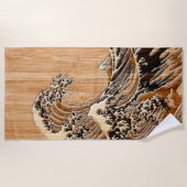 The Great Hokusai Wave Bamboo Wood Inlay Style Strandlaken (Voorkant)