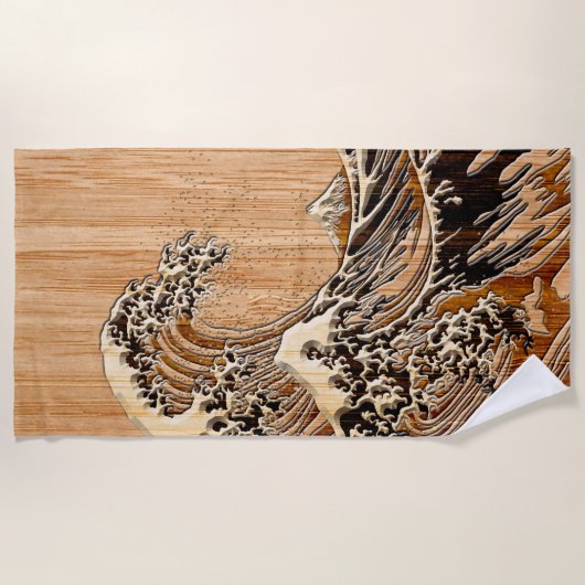 The Great Hokusai Wave Bamboo Wood Inlay Style Strandlaken (Voorkant)