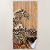The Great Hokusai Wave Bamboo Wood Inlay Style Strandlaken (Voorkant)