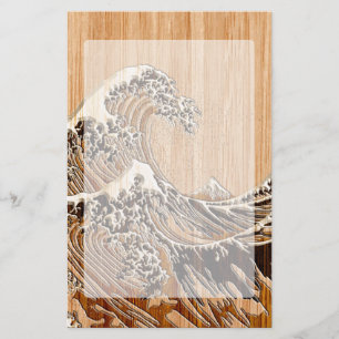 The Great Hokusai Wave Bamboo Wood Style Accent Briefpapier