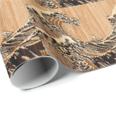 The Great Hokusai Wave Bamboo Wood Style Accent Cadeaupapier (Rol Hoek)