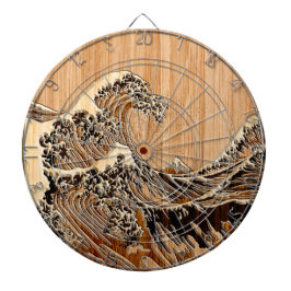 The Great Hokusai Wave Bamboo Wood Style Accent Dartbord