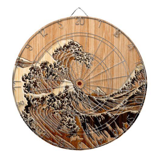 The Great Hokusai Wave Bamboo Wood Style Accent Dartbord (Voorkant)