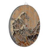 The Great Hokusai Wave Bamboo Wood Style Accent Dartbord (Voorkant Links)