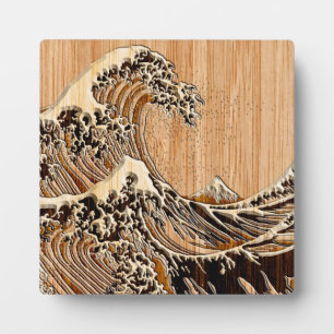 The Great Hokusai Wave Bamboo Wood Style Accent Fotoplaat