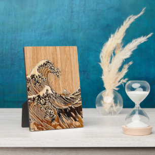The Great Hokusai Wave Bamboo Wood Style Accent Fotoplaat