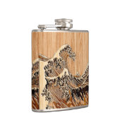 The Great Hokusai Wave Bamboo Wood Style Accent Heupfles (Rechts)