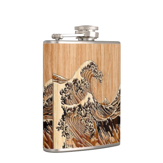 The Great Hokusai Wave Bamboo Wood Style Accent Heupfles (Rechts)