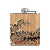 The Great Hokusai Wave Bamboo Wood Style Accent Heupfles (Achterkant)