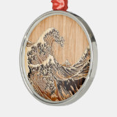 The Great Hokusai Wave Bamboo Wood Style Accent Metalen Ornament (Links)