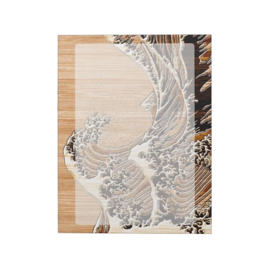 The Great Hokusai Wave Bamboo Wood Style Accent Notitieblok (Linkerzijde)
