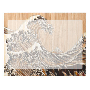 The Great Hokusai Wave Bamboo Wood Style Accent Notitieblok