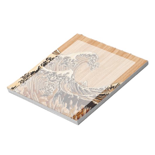The Great Hokusai Wave Bamboo Wood Style Accent Notitieblok (Linkerzijde)