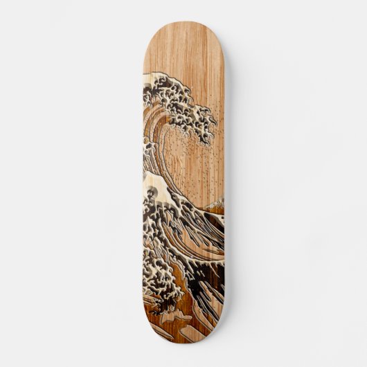 The Great Hokusai Wave Bamboo Wood Style Accent Persoonlijk Skateboard (Voorkant)