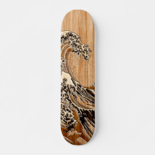 The Great Hokusai Wave Bamboo Wood Style Accent Persoonlijk Skateboard